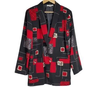 Kensington Square Vintage 80's Jacket Black Red Satin Size Small